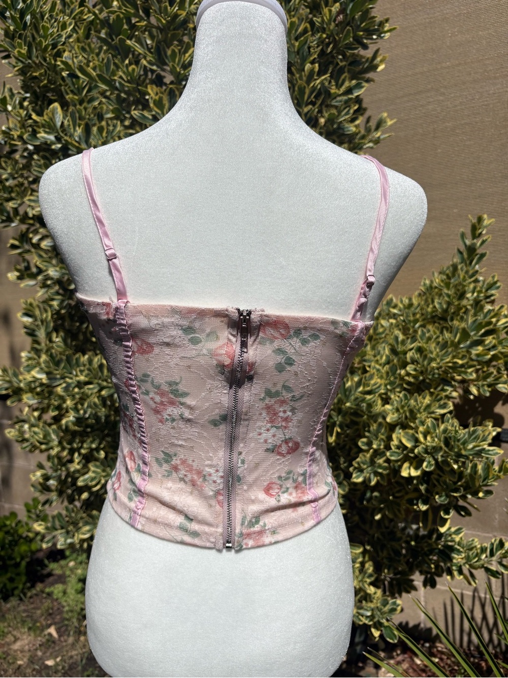 Pretty Garbage Pink Floral Mesh Corset Bustier Top Small - Picture 3 of 7